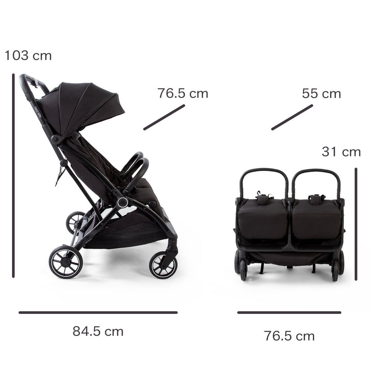 Red Kite Push Me Duet Twin Stroller – Black