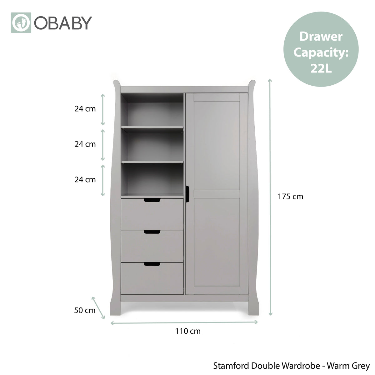 Stamford Sleigh Double Wardrobe - Warm Grey (4)