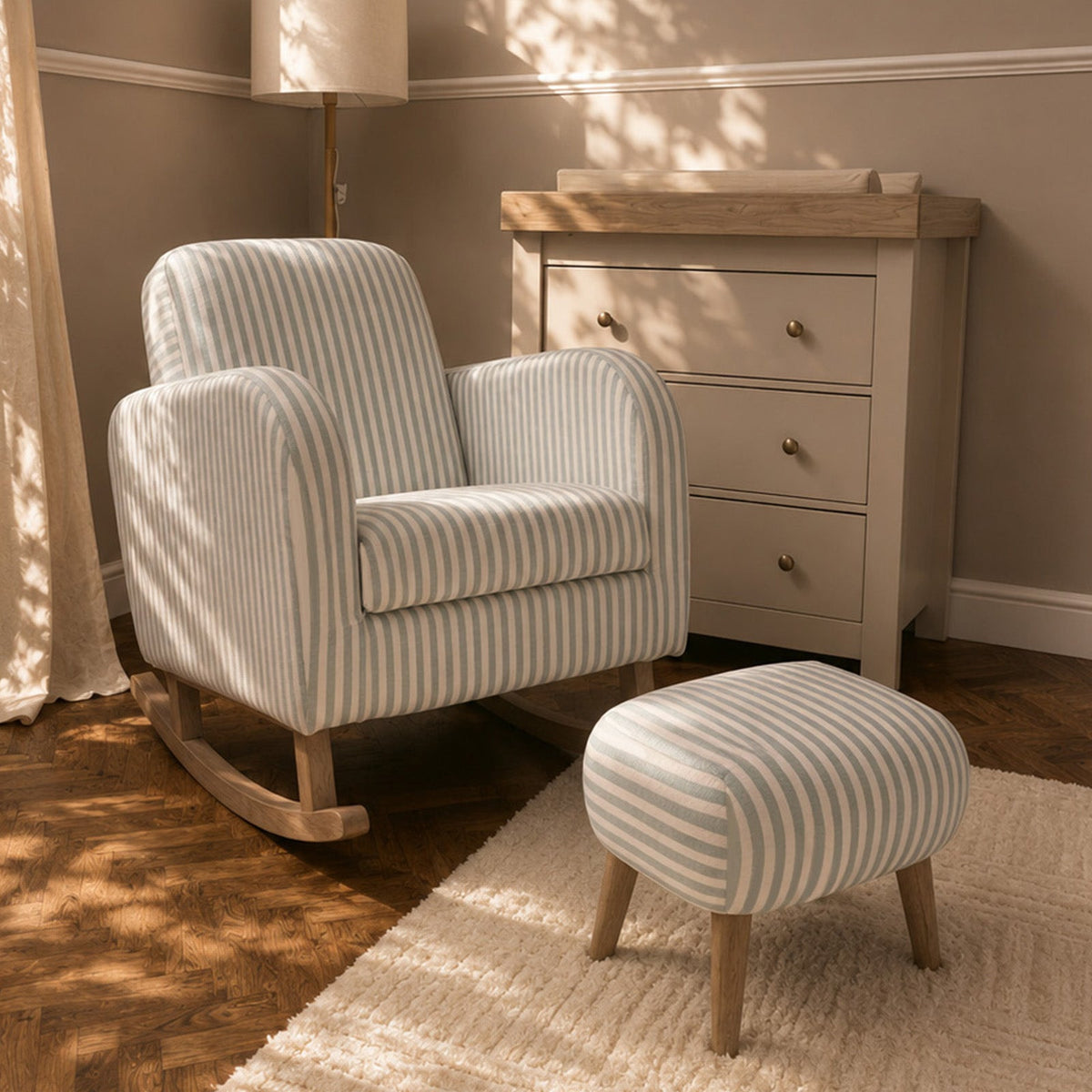 Etta Nursing Chair & Footstool - Sea Salt Stripe