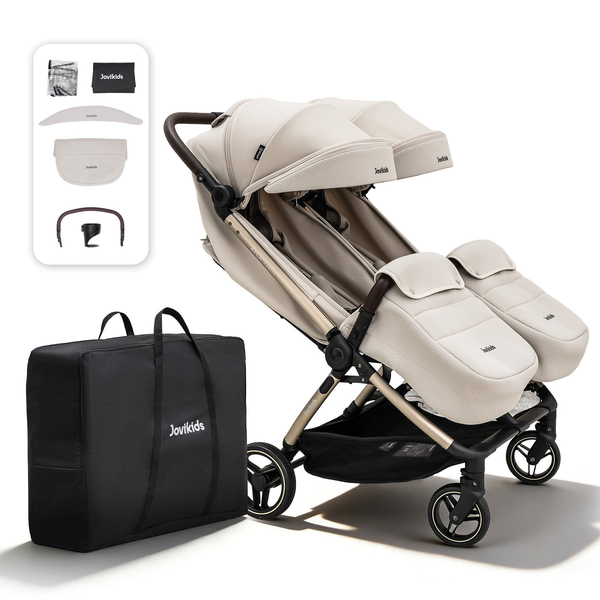 JoviKids Ayla Twin Auto-Fold Double Stroller – Dawn Beige