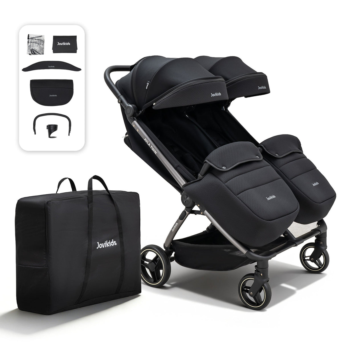 JoviKids Ayla Twin Auto-Fold Double Stroller – Urban Black