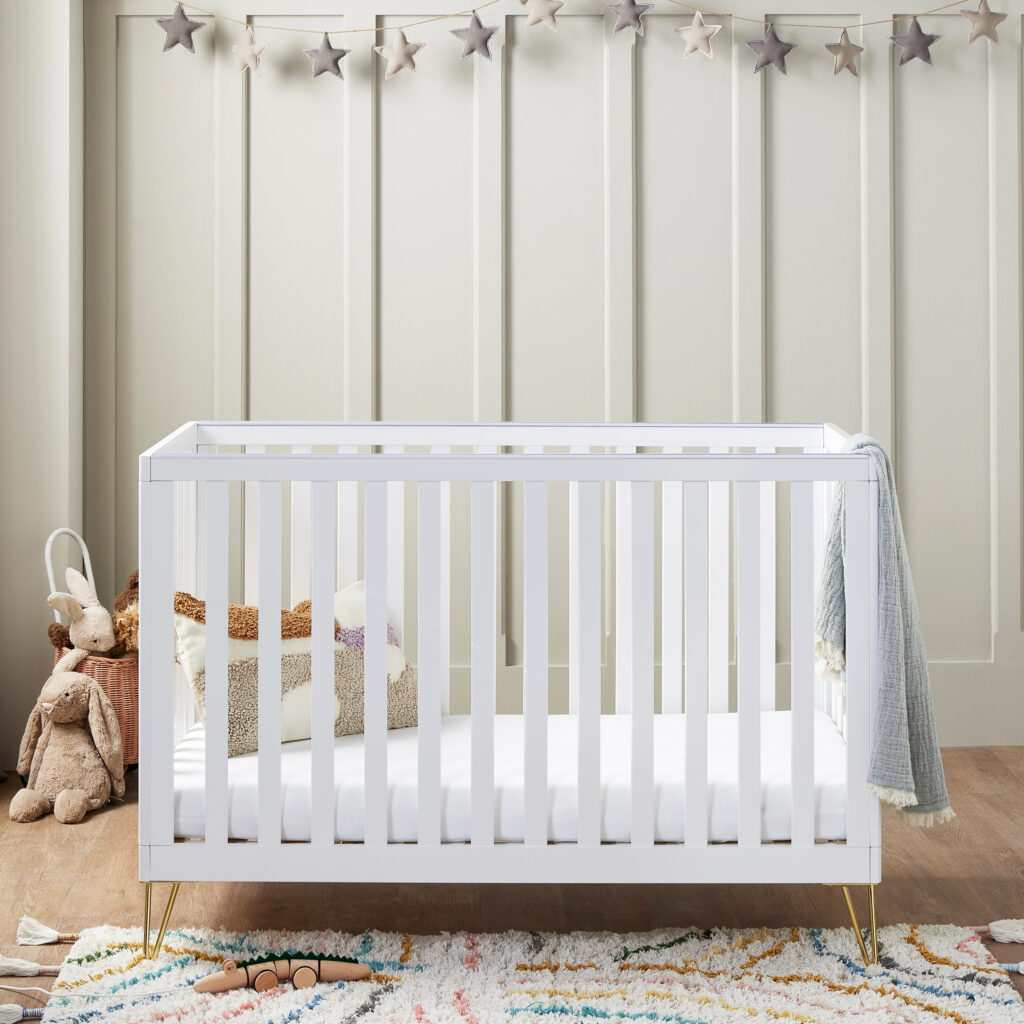 Kimi Cot Bed – White with Fibre Mattress