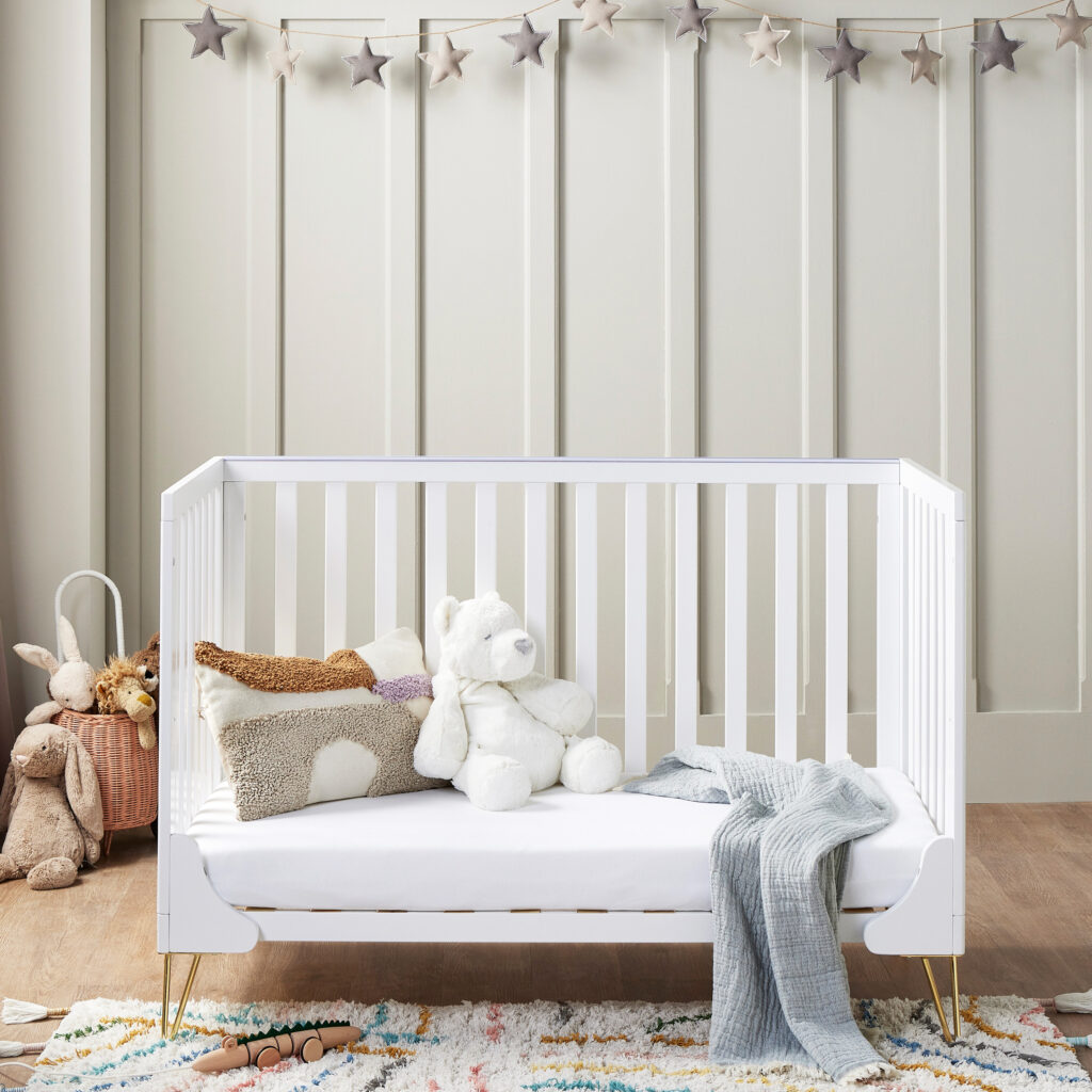 Kimi Cot Bed – White with Fibre Mattress