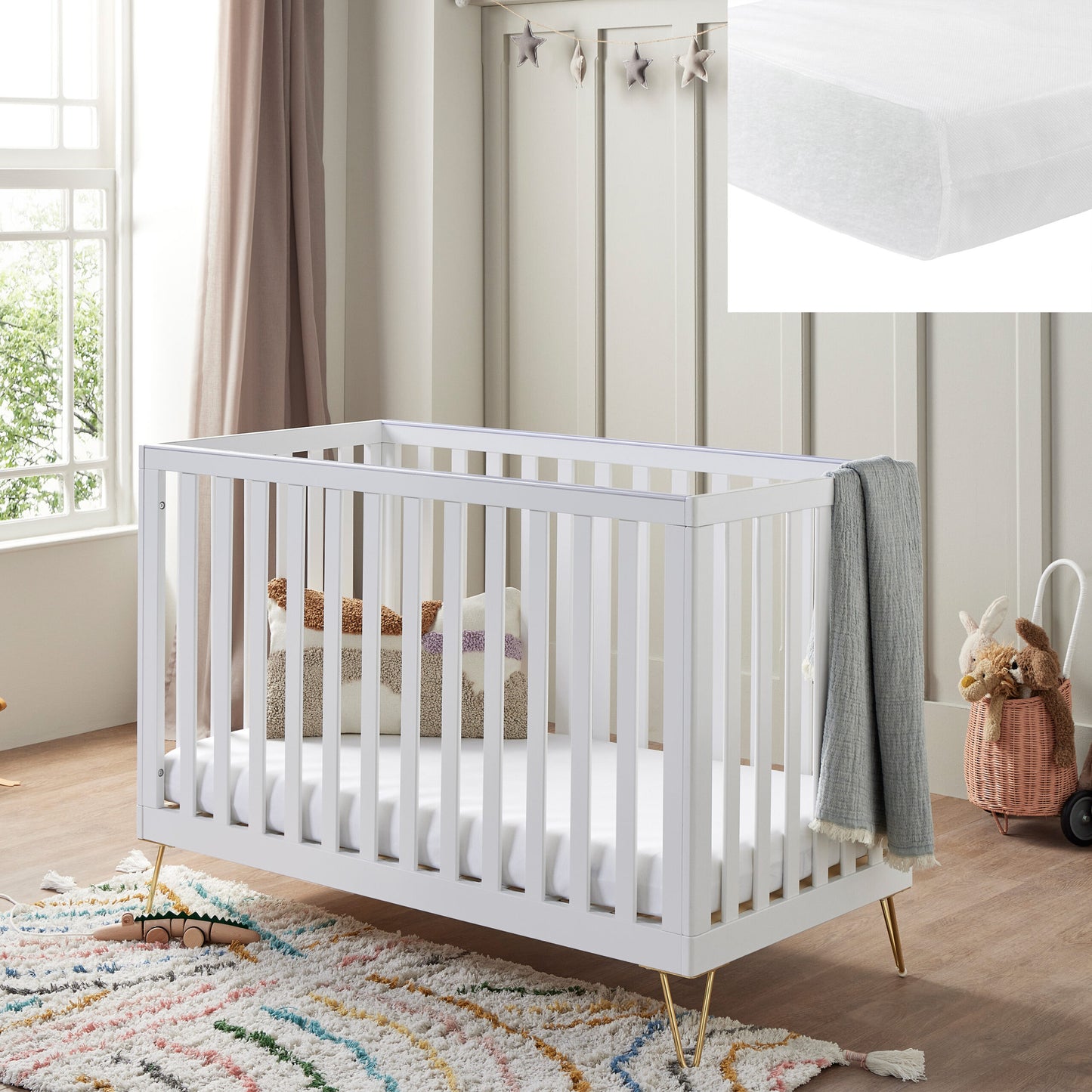 Kimi Cot Bed – White with Fibre Mattress