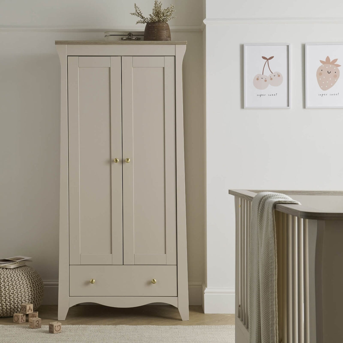 Clara 2 Door Nursery Wardrobe - Cashmere & Ash