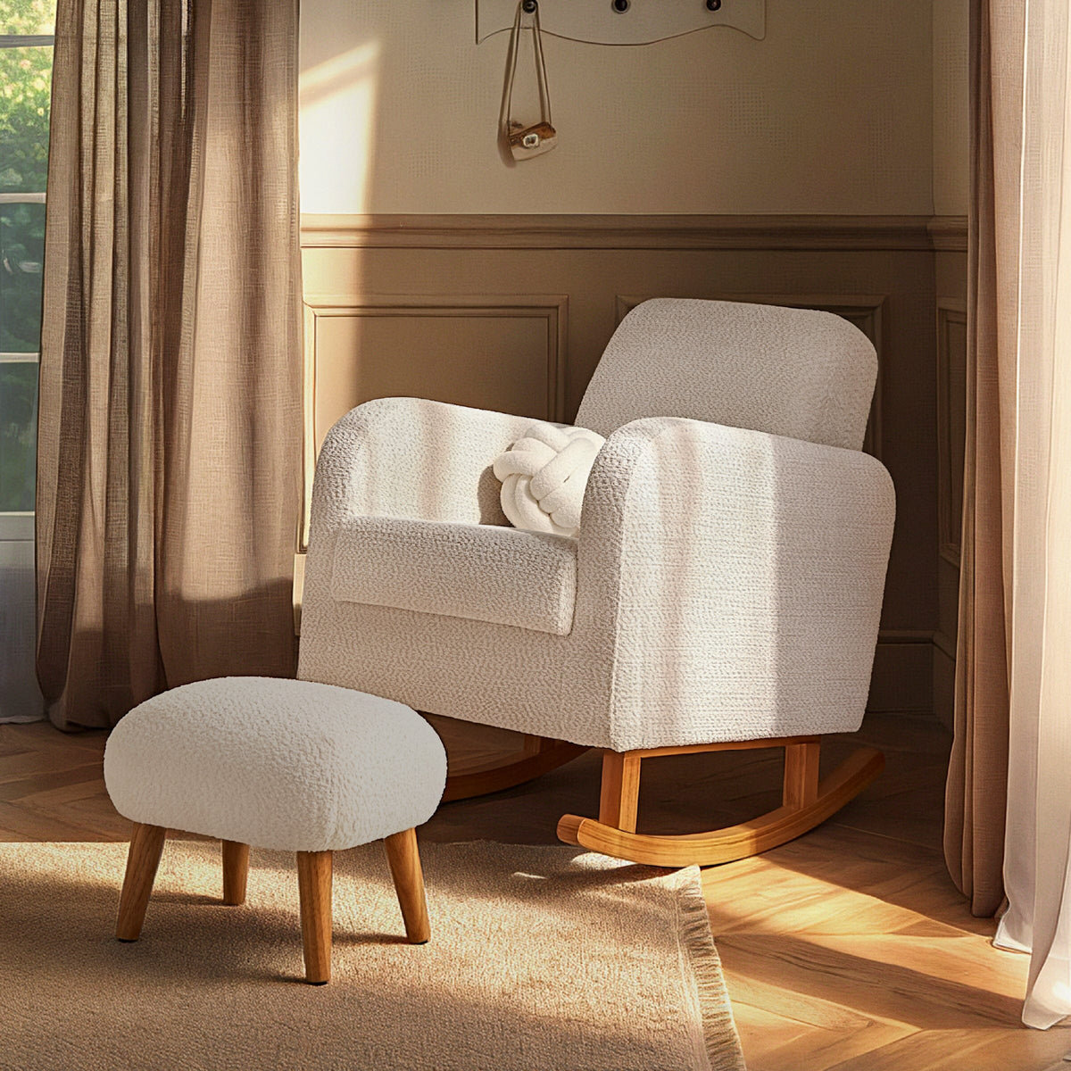 Etta Nursing Chair & Footstool - Bouclé Mushroom