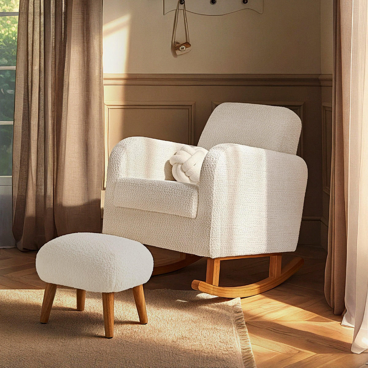 Etta Nursing Chair & Footstool - Bouclé Off White