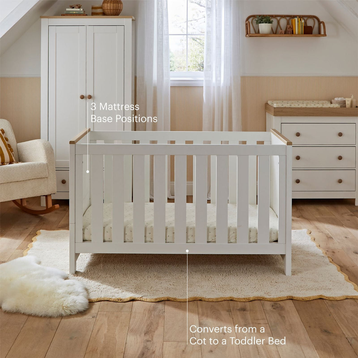 Luna Cot Bed - White & Oak