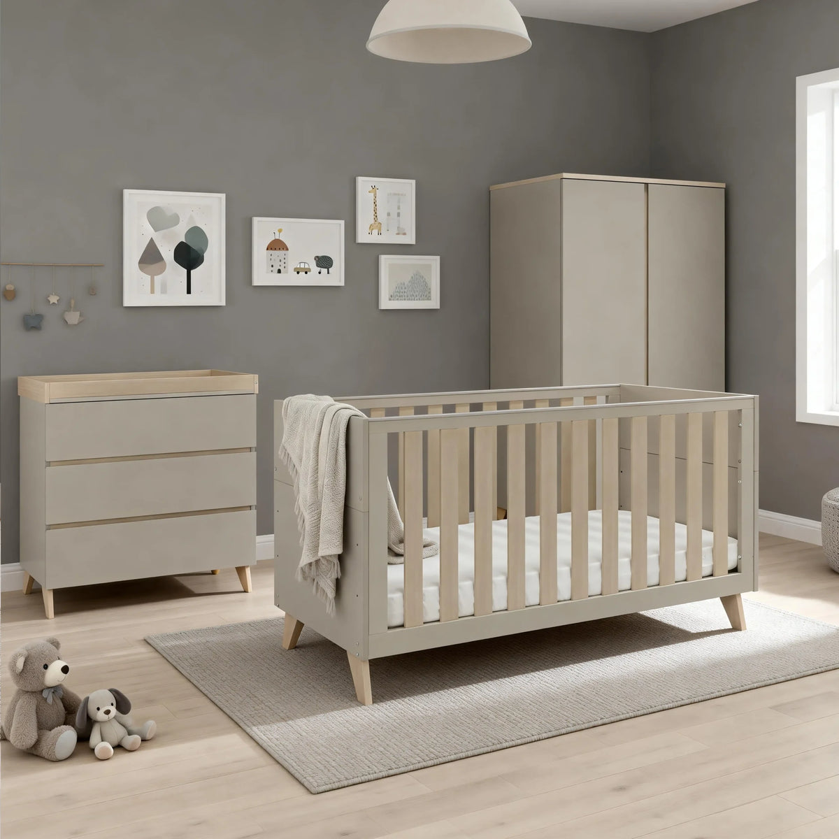 Dante 3 Piece Nursery Room Set + Cot Top Changer - Cashmere