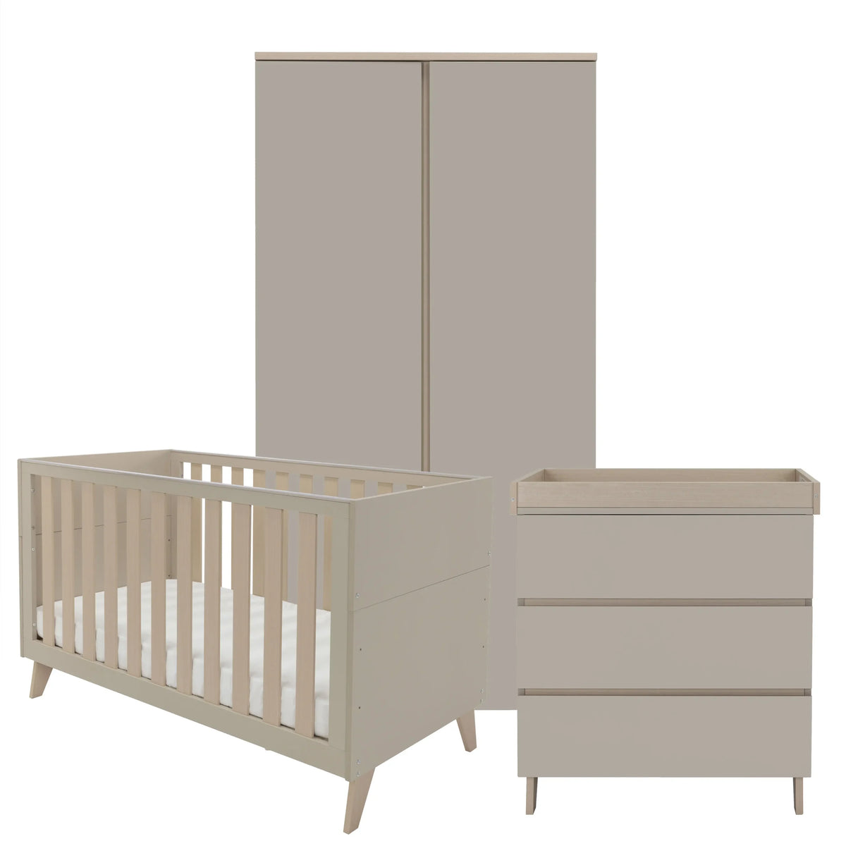Dante 3 Piece Nursery Room Set + Cot Top Changer - Cashmere
