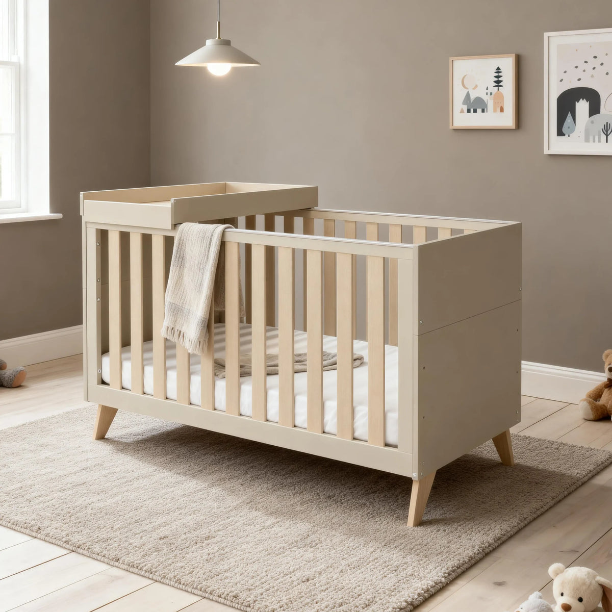 Dante 3 Piece Nursery Room Set + Cot Top Changer - Cashmere