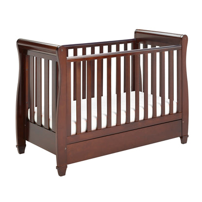 Eva Sleigh Cot Bed Dropside with Drawer - Brown