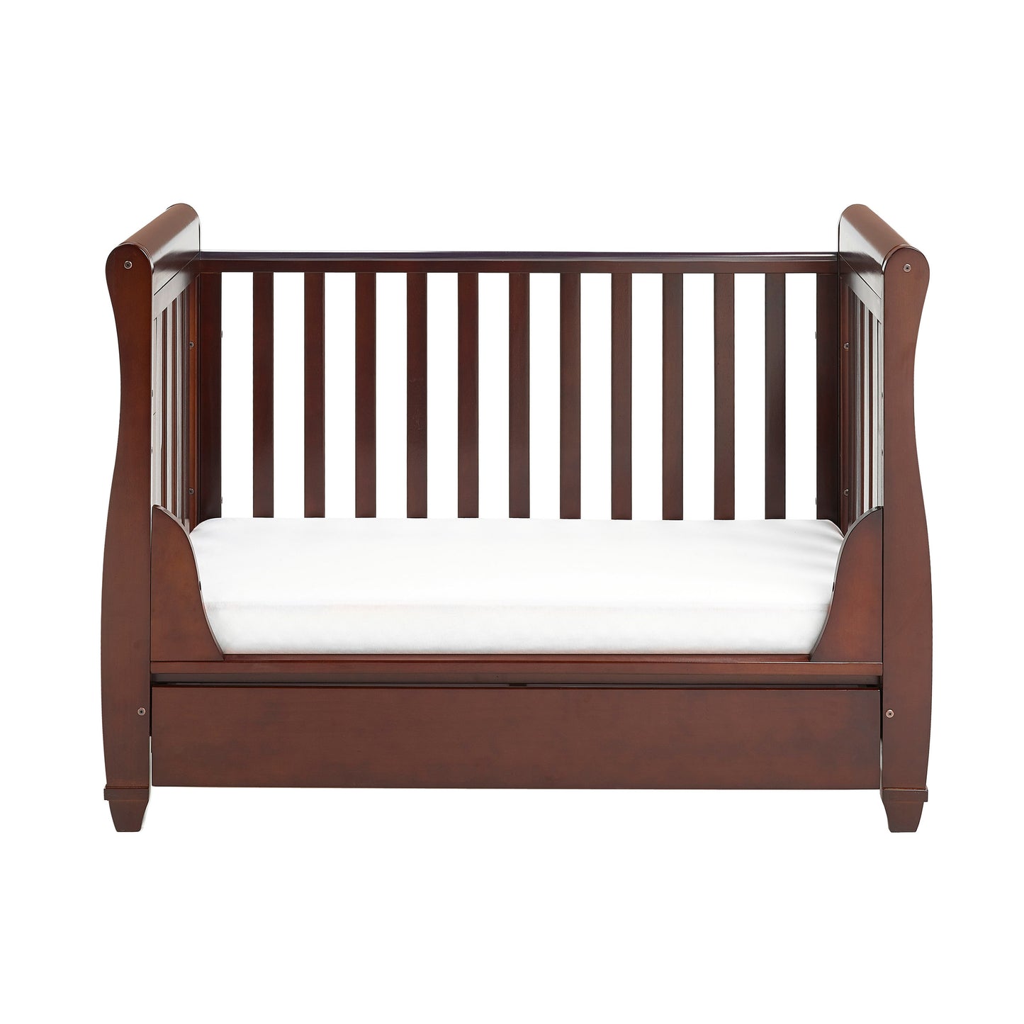 Eva Sleigh Cot Bed Dropside with Drawer - Brown