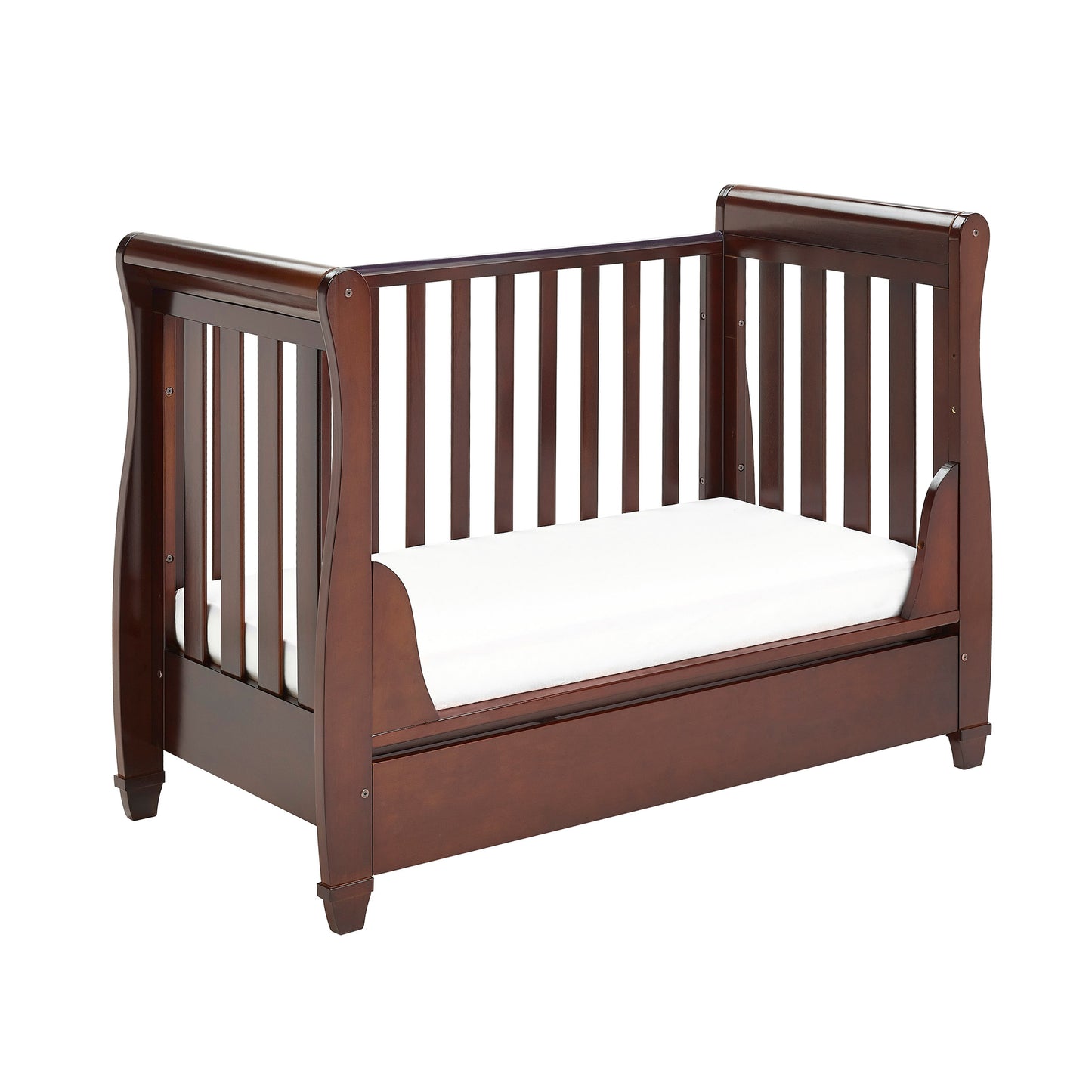 Eva Sleigh Cot Bed Dropside with Drawer - Brown