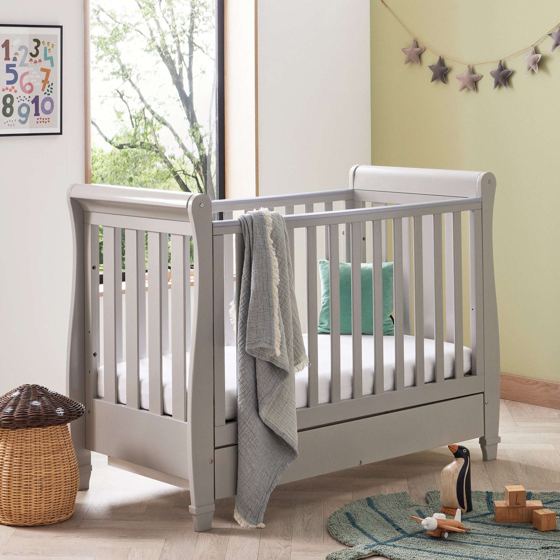 Eva Sleigh Cot Bed Dropside with Drawer Grey - Main Image