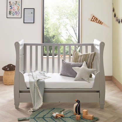 Eva Sleigh Cot Bed Dropside with Drawer - Grey