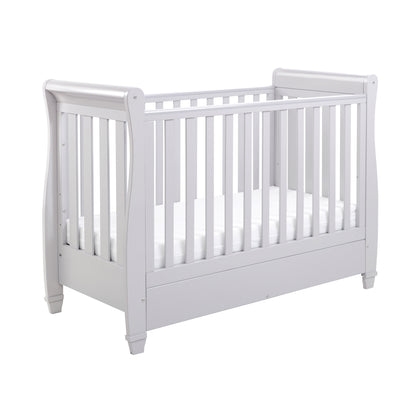 Eva Sleigh Cot Bed Dropside with Drawer - Grey