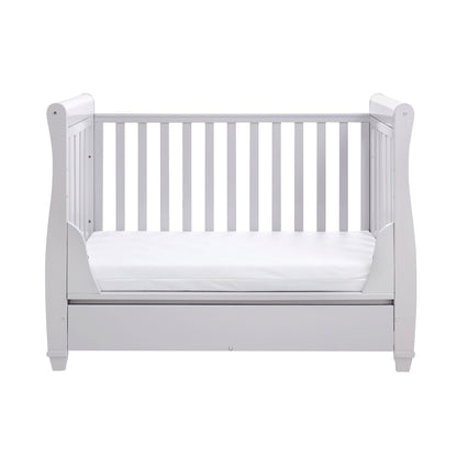 Eva Sleigh Cot Bed Dropside with Drawer - Grey