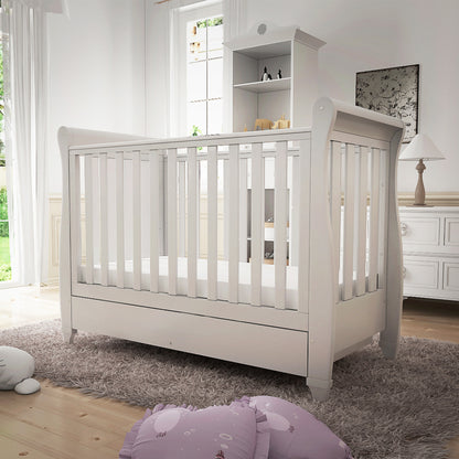 Eva Sleigh Cot Bed Dropside with Drawer - White