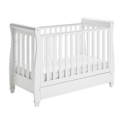 Eva Sleigh Cot Bed Dropside with Drawer - White