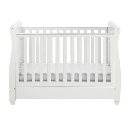 Eva Sleigh Cot Bed Dropside with Drawer - White