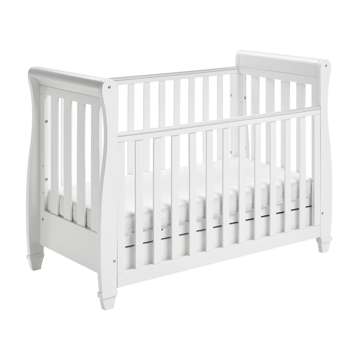 Eva Sleigh Cot Bed Dropside with Drawer - White