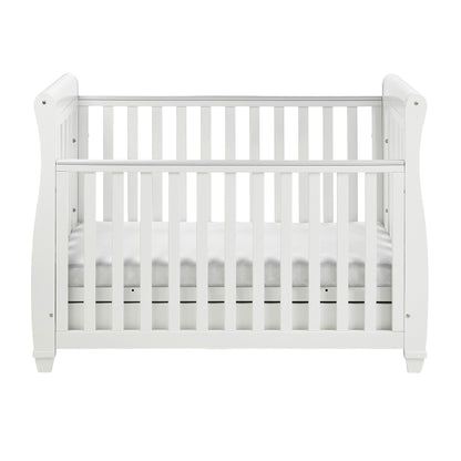 Eva Sleigh Cot Bed Dropside with Drawer - White