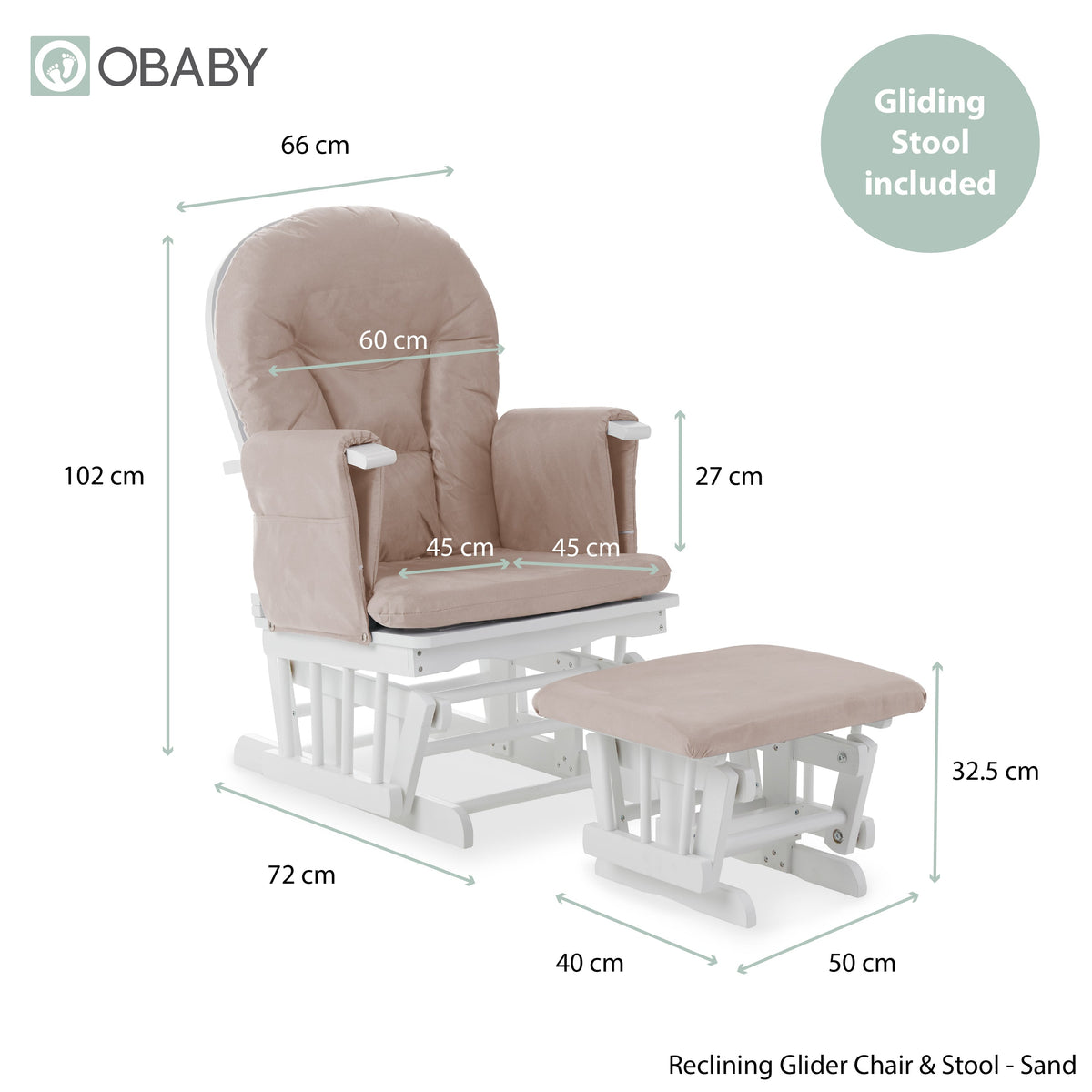 Obaby Reclining Glider Chair & Stool - Sand (5)