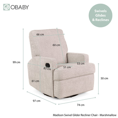 Madison Glider Recliner Chair - Chenille Marshmallow (6)