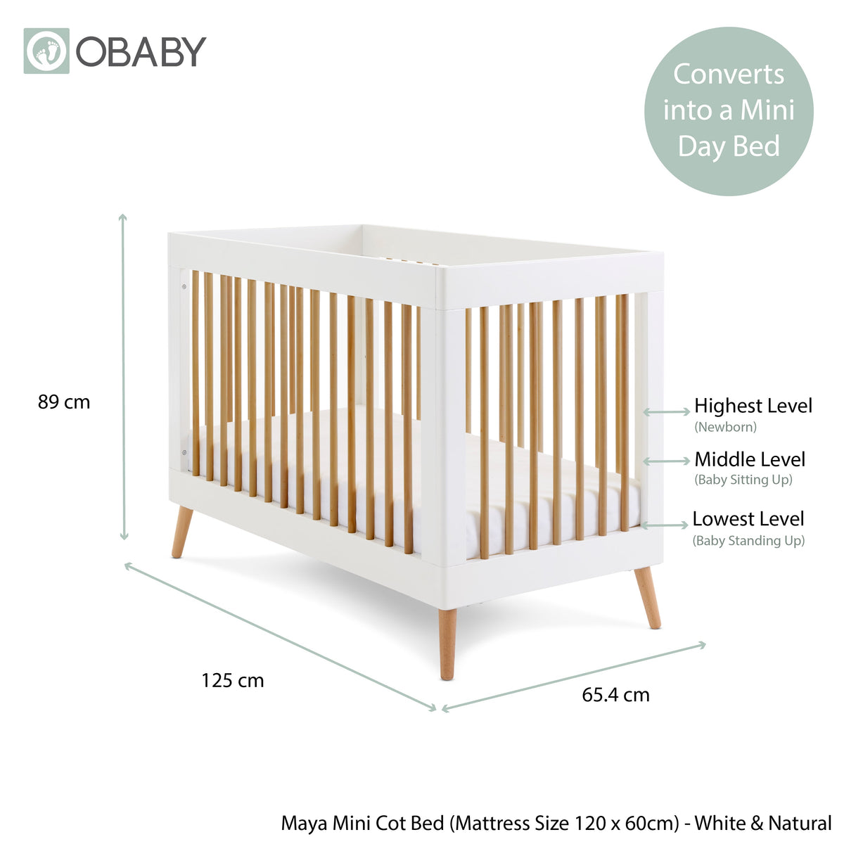 Maya Mini Cot Bed - White With Natural (6)