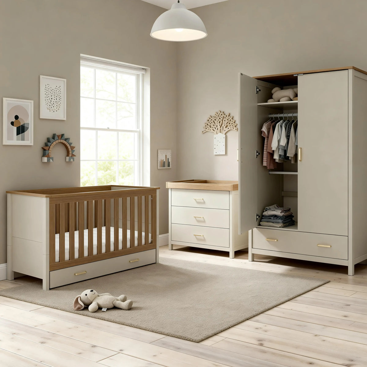Mira 3 Piece Nursery Room Set - Cashmere Warm Oak