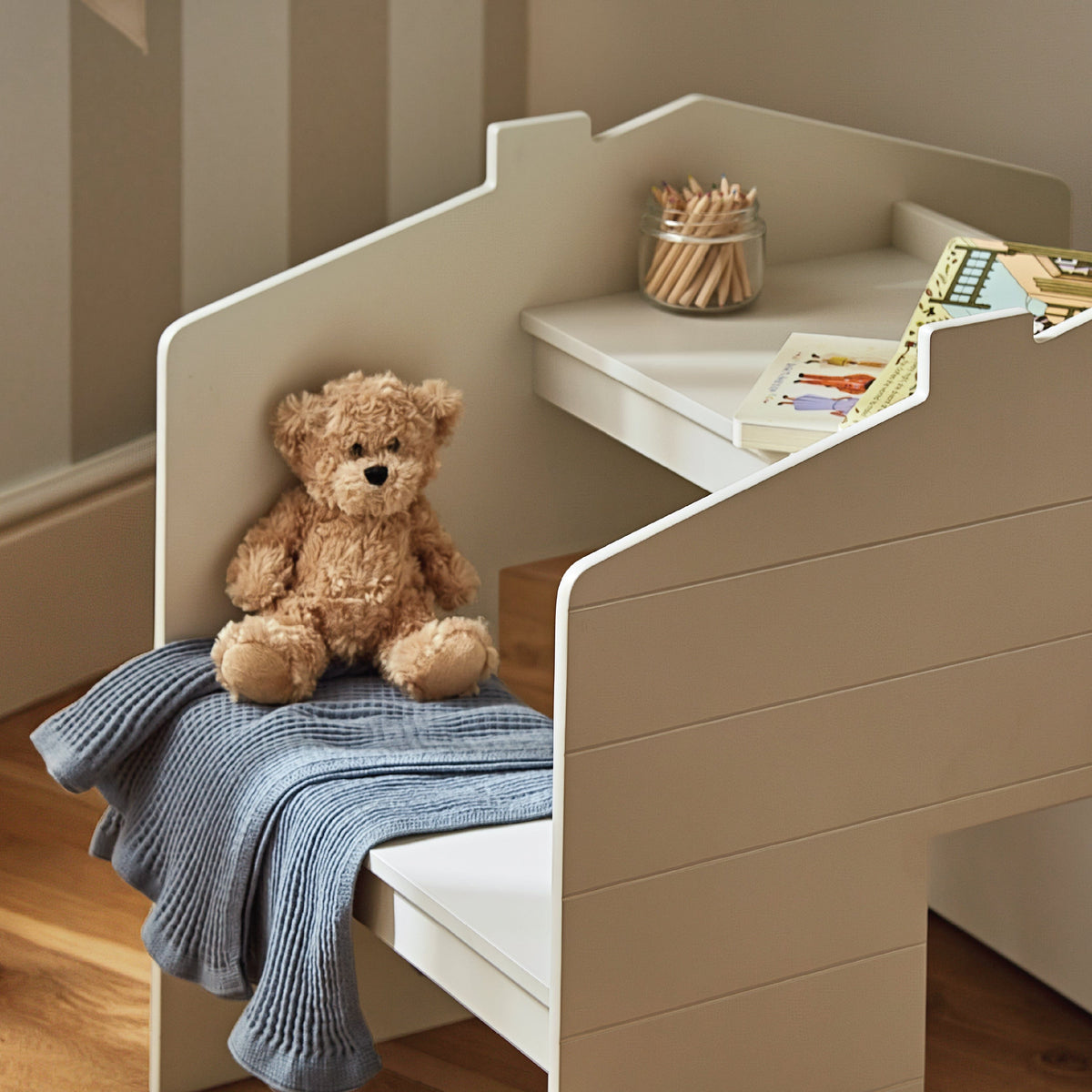 Play House Storage Desk with Bench - Pebble