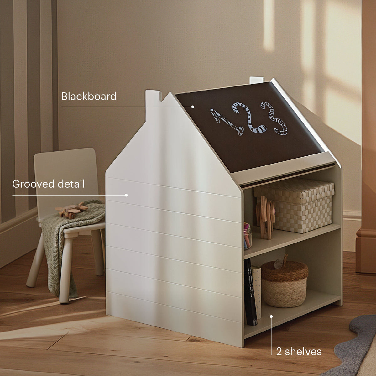 Play House Storage Desk with Easel and Chair - Pebble