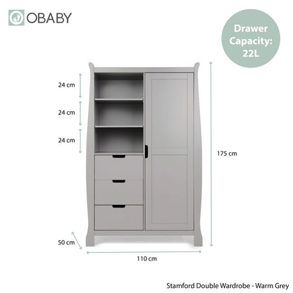 Stamford Sleigh Double Wardrobe - Warm Grey (4)