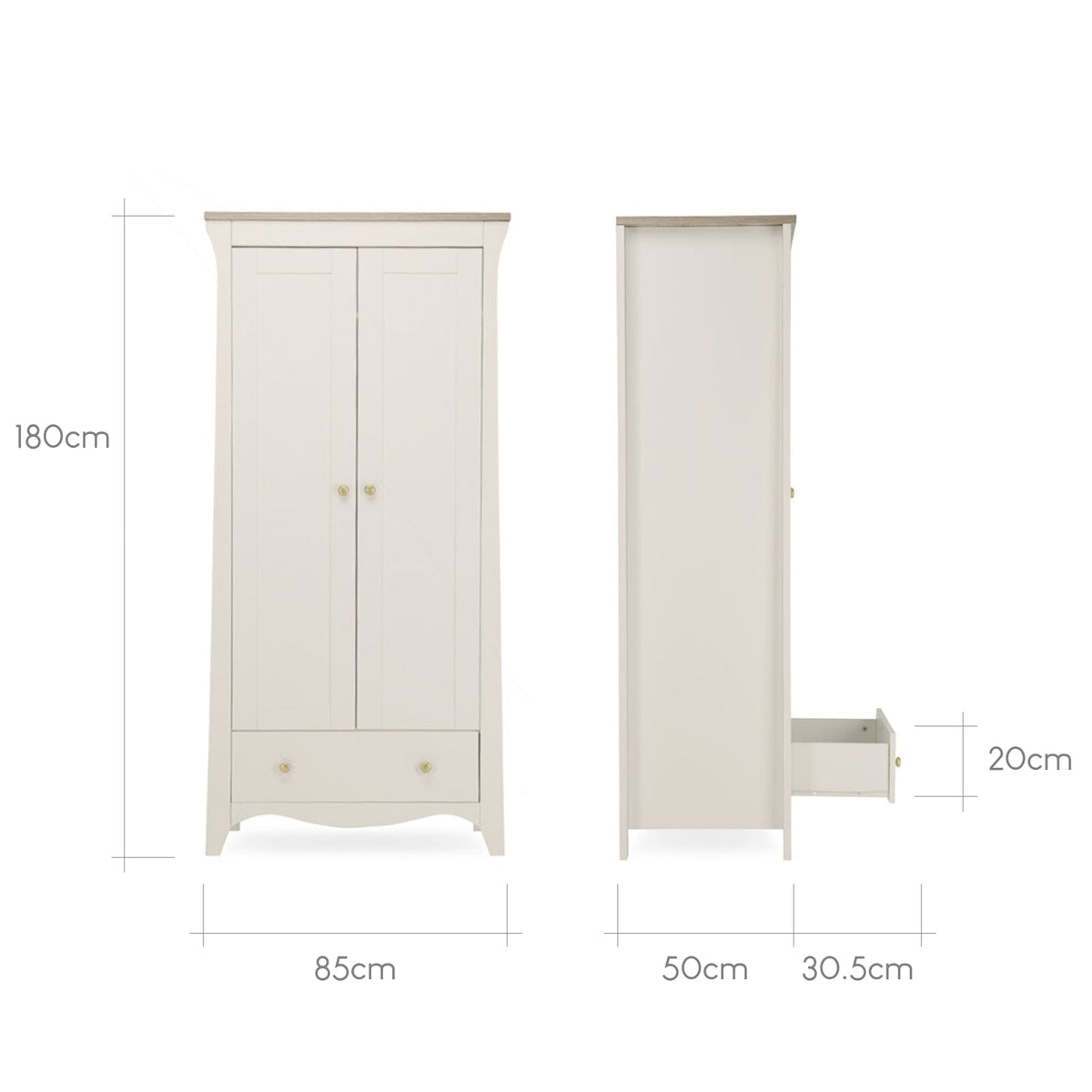 Clara 2 Door Nursery Wardrobe - Cashmere & Ash