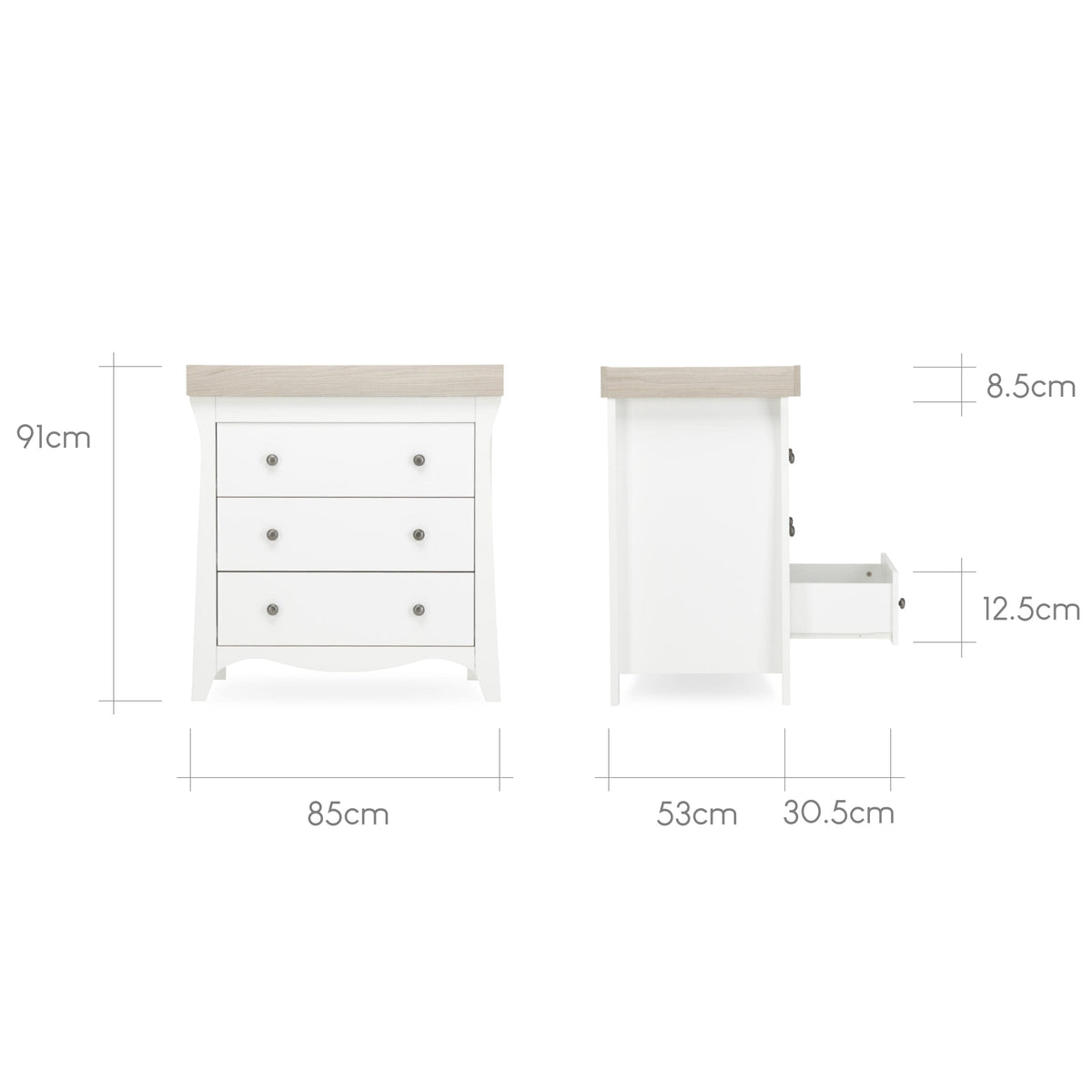 Clara 3 Drawer Dresser Changer - White & Ash